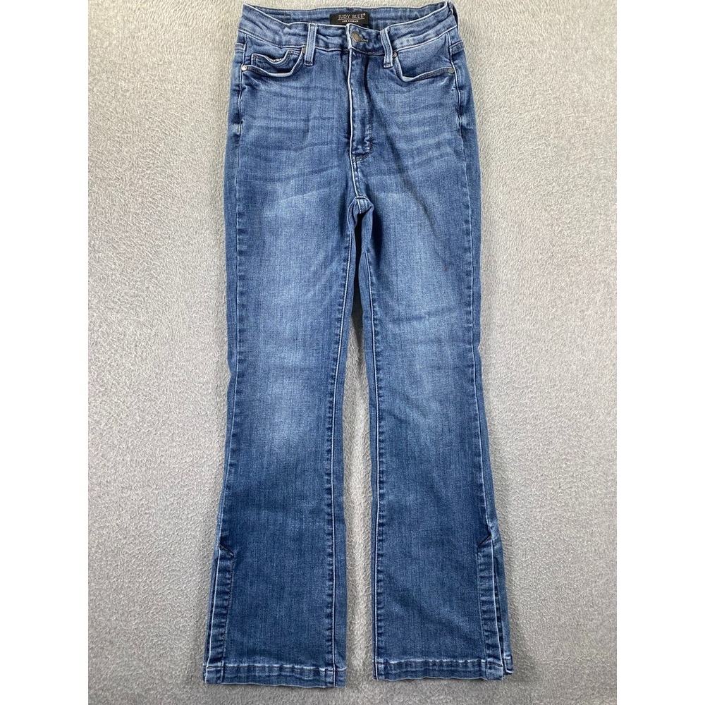 Judy Blue Split Hem Slim Bootcut Jeans 7/28 Medium Blue Wash Western Denim